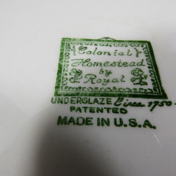 Vintage by Royal China Colonial Homestead green set of 6 dinner plates 10" - Picture 7 of 8